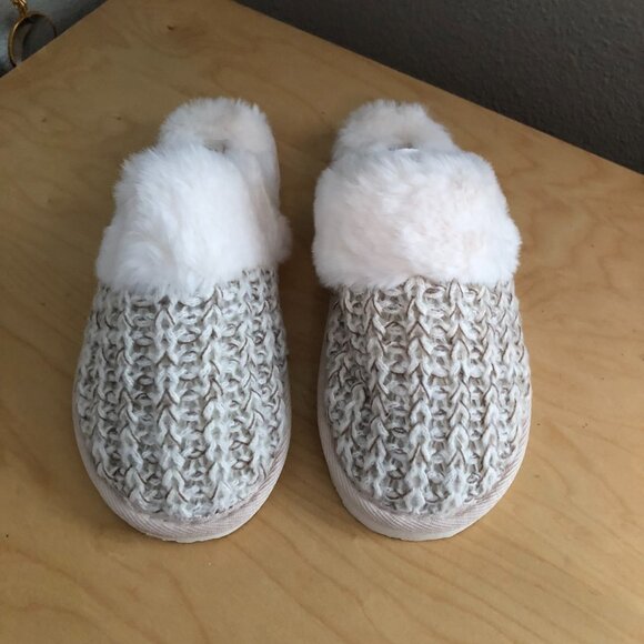 Amba Faux Sherpa Lining White & Gray Knit Slippers 5059283372583 - NEW - Picture 4 of 12